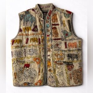 Vintage Quilted Patchwork Vest | Sacred Threads | Unisex Cotton Art Vest